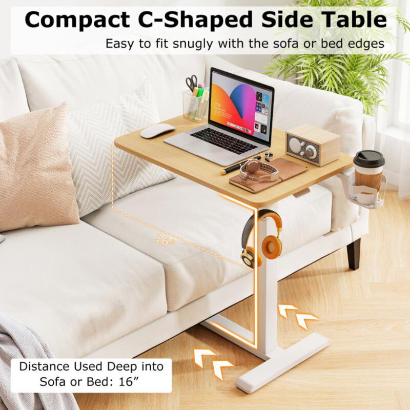 Hivvago Mobile Standing Desk Height Adjustable Overbed Bedside Table with Cup Holder