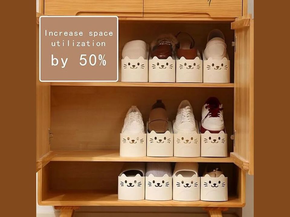 Shoe Organizer Closet Storage Cute Cat Face 10 Piece Double
