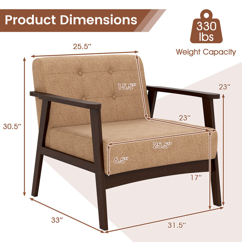 Living Room Accent Chair with Solid Rubber Wood Frame and Comfortable Armrests image number 2