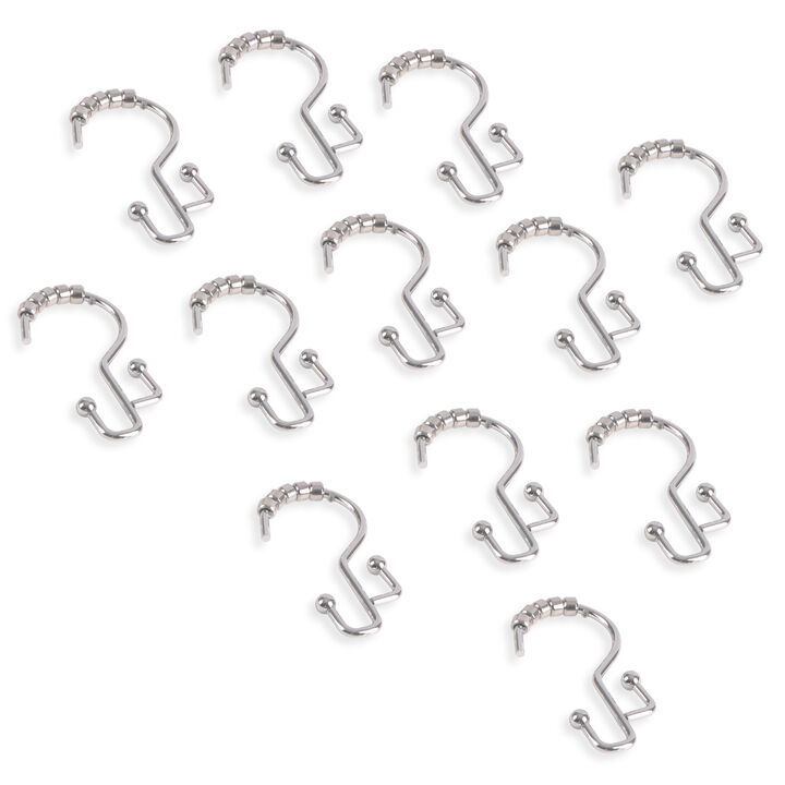 Utopia Alley Rust-Resistant Stepped Metal Double Shower Curtain Hooks, Easy Glide Metal Shower Hooks Hangers for Bathroom, Kitchen Utensils, Curtains, Clothing, Towels etc - Set of 12