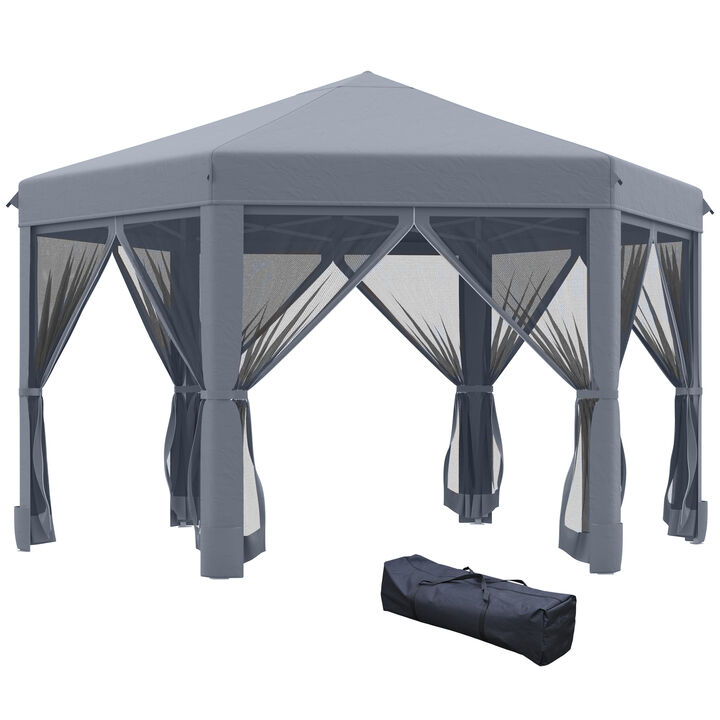 Outside Party Canopy Cabana Tent w/ Strong Steel Frame & Hexagnol Design, Grey
