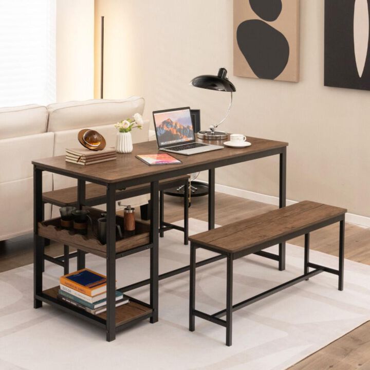 Hivvago 3 Pieces Dining Table Set for 4 with Wine Rack