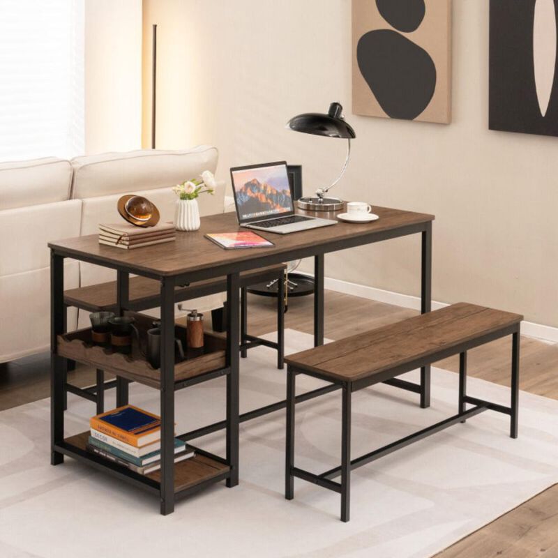Hivvago 3 Pieces Dining Table Set for 4 with Wine Rack