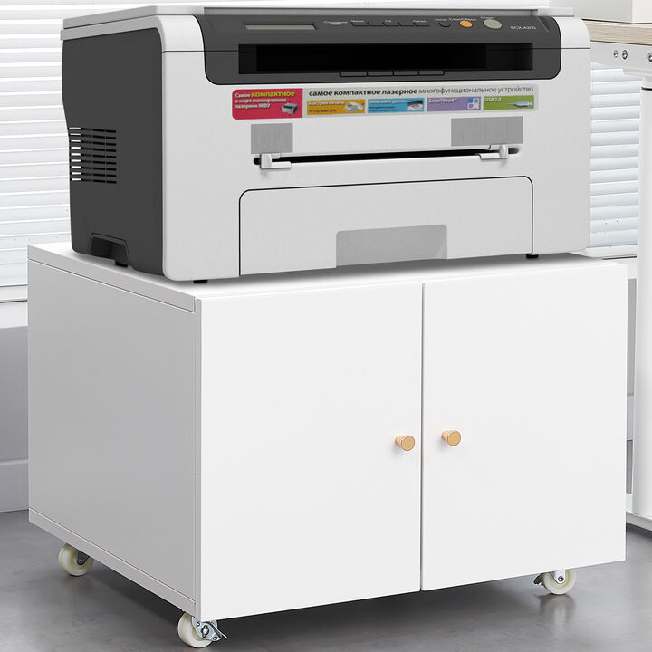 GOODSILO Mobile Printer Stand with Storage Cabinet and Adjustable Shelves for Home Office Organization and Small Spaces