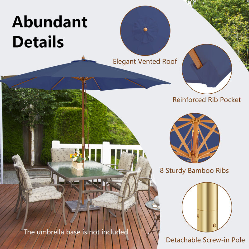 Patio Umbrella with 8 Wooden Ribs and 3 Adjustable Heights