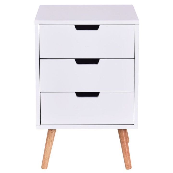 Hivago Wood Side End Table Nightstand with 3 Drawers Mid-Century Accent