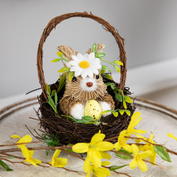 Rabbit with Twig Basket Easter Decoration - 7"