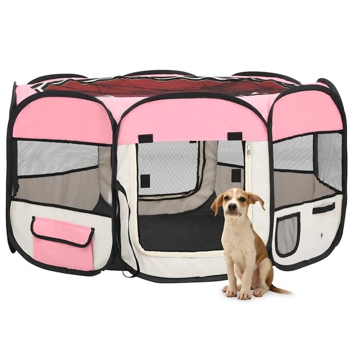 Foldable Dog Playpen with Carrying Bag Pink 49.2"x49.2"x24"