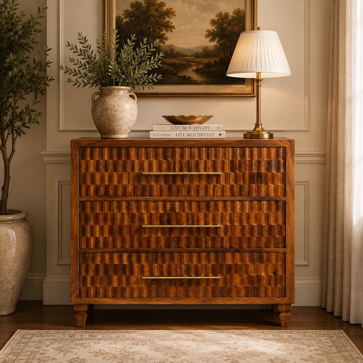 Artisan Furniture Solid Wood Cadiz Carved Chest, Brown