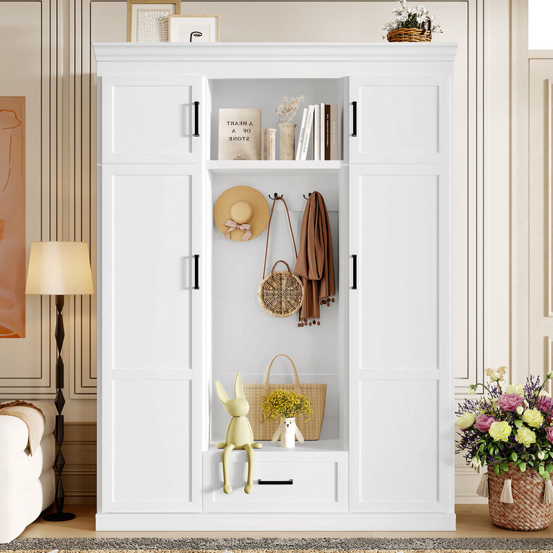 Merax  Entryway Storage Cabinet with Bench  Modern Hall Tree Organizer Hooks & Shelves for Hallway/Entry