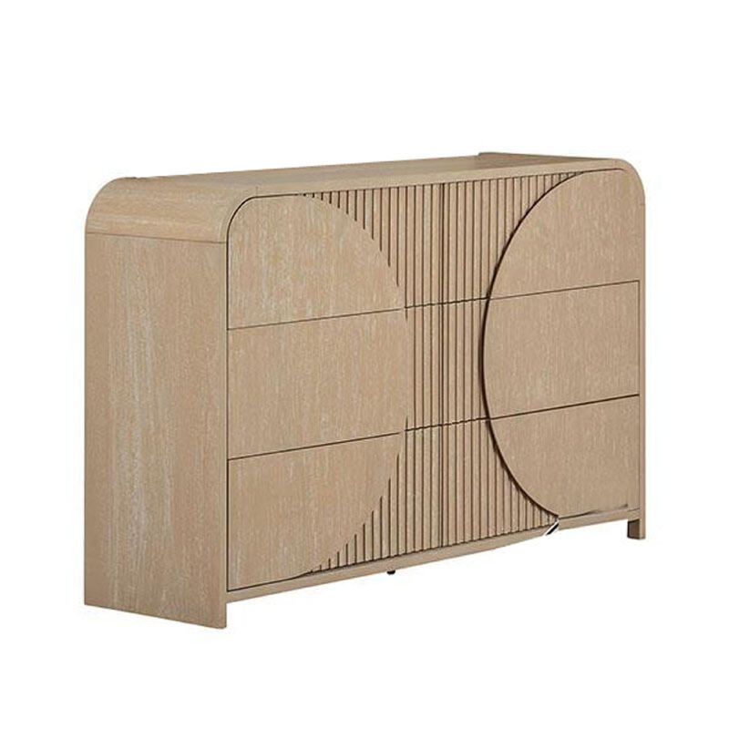 Tanya Wide Dresser, 4 Drawers, Retro Reeded Panels, Natural Brown Wood image number 0