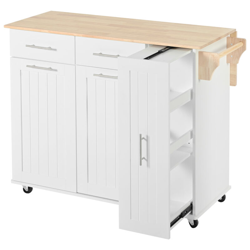 Whisen Kitchen Island with 3 Tier Pull Out Cabinet and 2 Drawers - White