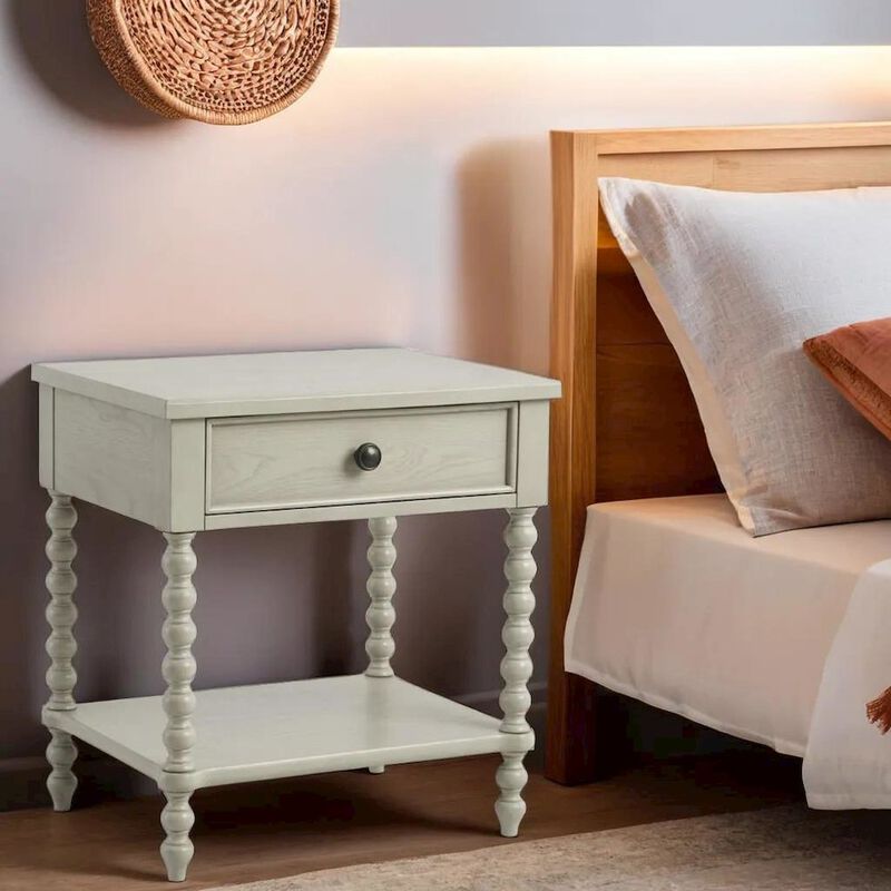Starlight Canyon Home Beige Bedside Table With Solid Wood Frame And Mdf With Wood Veneer Finish