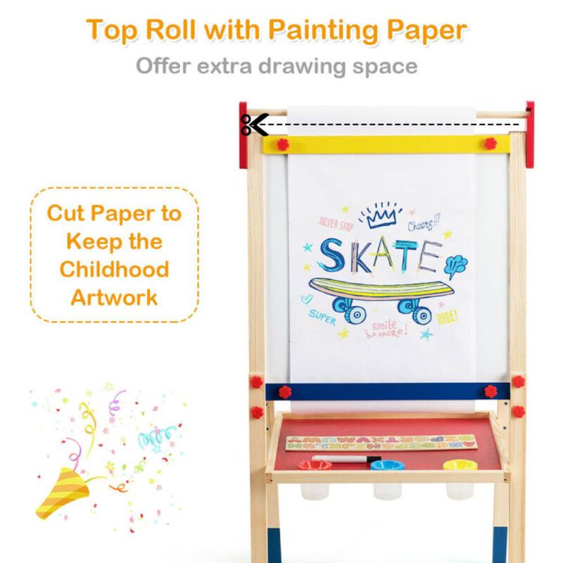 Hivvago All-in-One Wooden Height Adjustable Kid's Art Easel with Magnetic Stickers and Paper