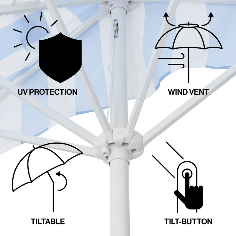 Beverly 9 ft. Designer Classic Scalloped Fringe Half Market Patio Umbrella with Crank, Wind Vent and UV Protection