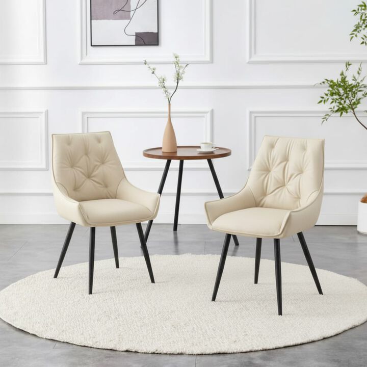 Set of 2 PU leather dining chairs rectangular button tufted dining chair solid back modern metal leg kitchen dining chairs wipe clean