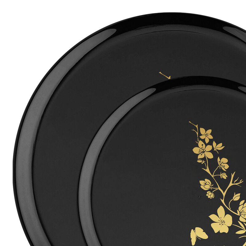Black with Gold Floral Plastic Dinnerware Value Set (120 Sets) image number 9