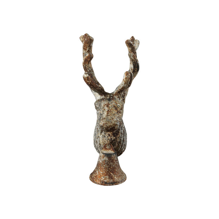 Distressed Iron Deer Head Wall Decor with Rustic Bell