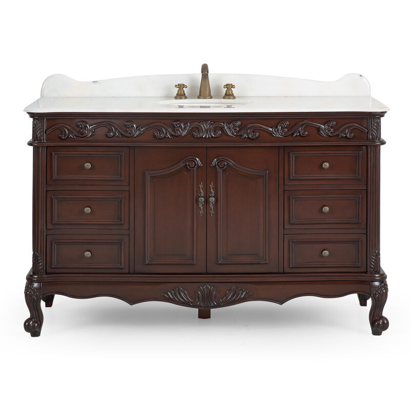 56 Inch Traditional Style Brown Beckham Bathroom Sink Vanity With White Top image number 0
