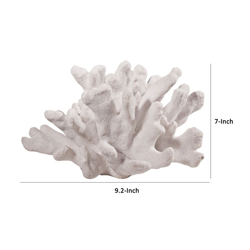 Lily 9 Inch Faux Coral Accent Figurine, Polyresin Tabletop Sculpture, White - Benzara