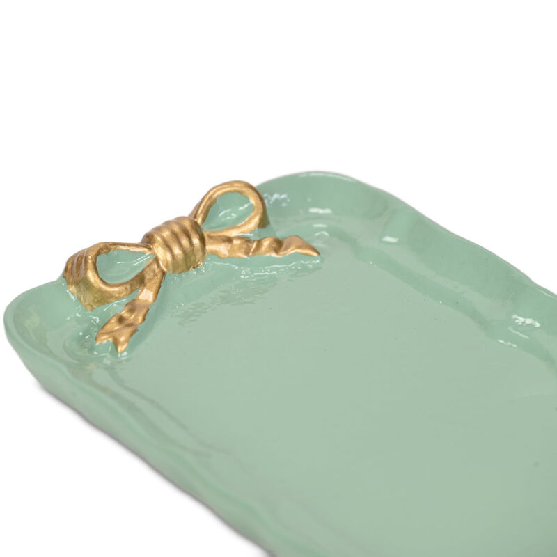 HomeRoots 8" Aqua And Gold Cast Iron Ribbons Vanity Tray image number 5
