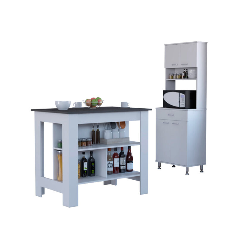Southridge 2-Piece Kitchen Set, Kitchen Island and Pantry Cabinet, White and Onyx