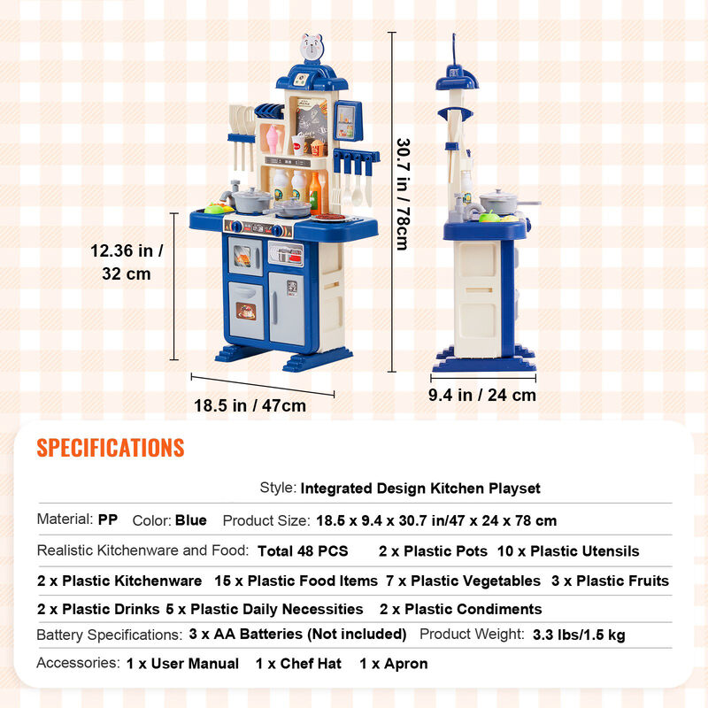 Pretend Cooking Toy Set for Kids, 48-Piece Kitchen Playset with Utensils and Food
