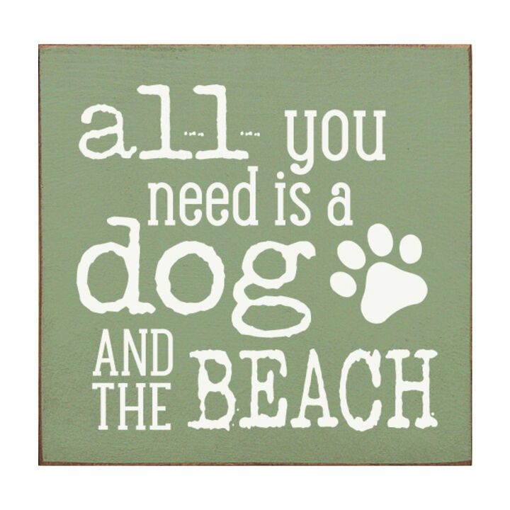 Wooden Dog Lover Beach Sign for Coastal Wall and Shelf Home Decor