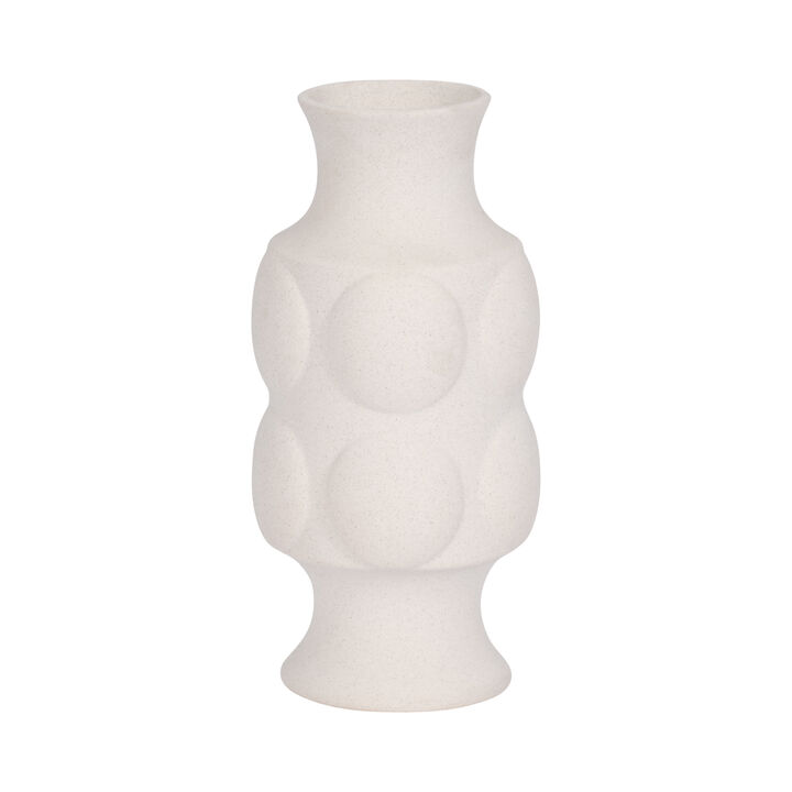 11" Large Dot Embossed Vase Sand Texture, White