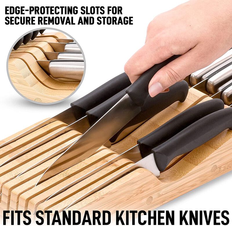 Bamboo Edge-Protecting Knife Organizer Block Holds Up To 11 Knives