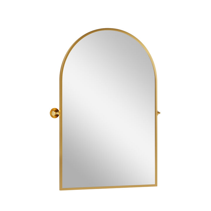 HomeRoots 31" Gold Aluminum Arch Tilting Framed Accent Mirror