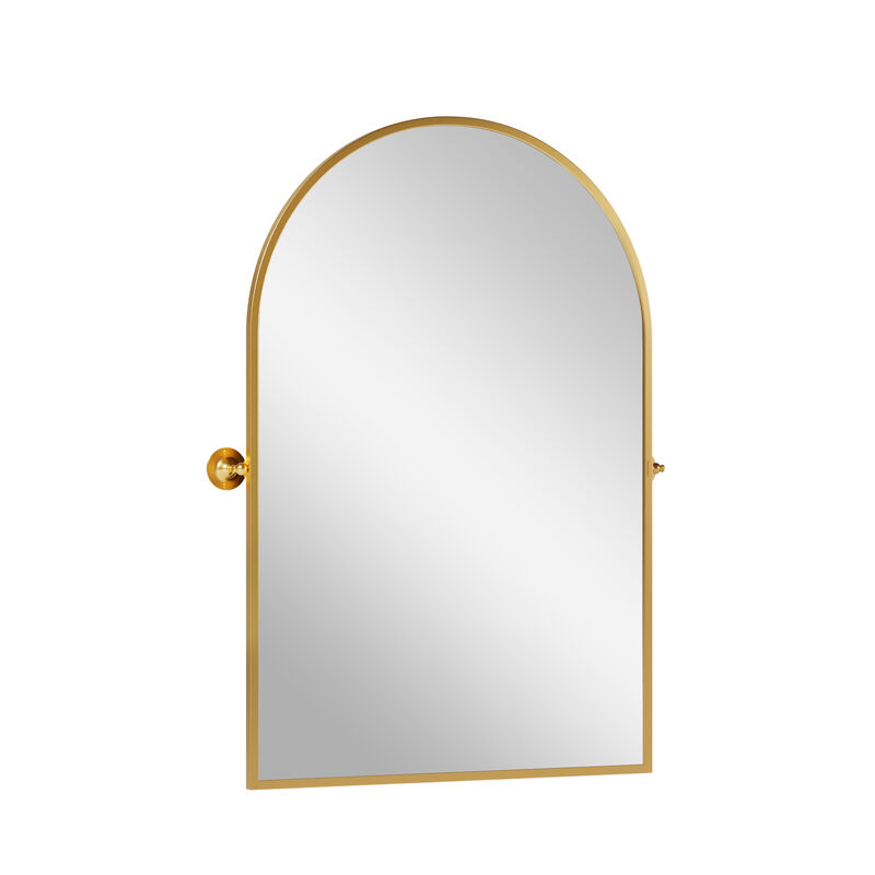 HomeRoots 31" Gold Aluminum Arch Tilting Framed Accent Mirror image number 0