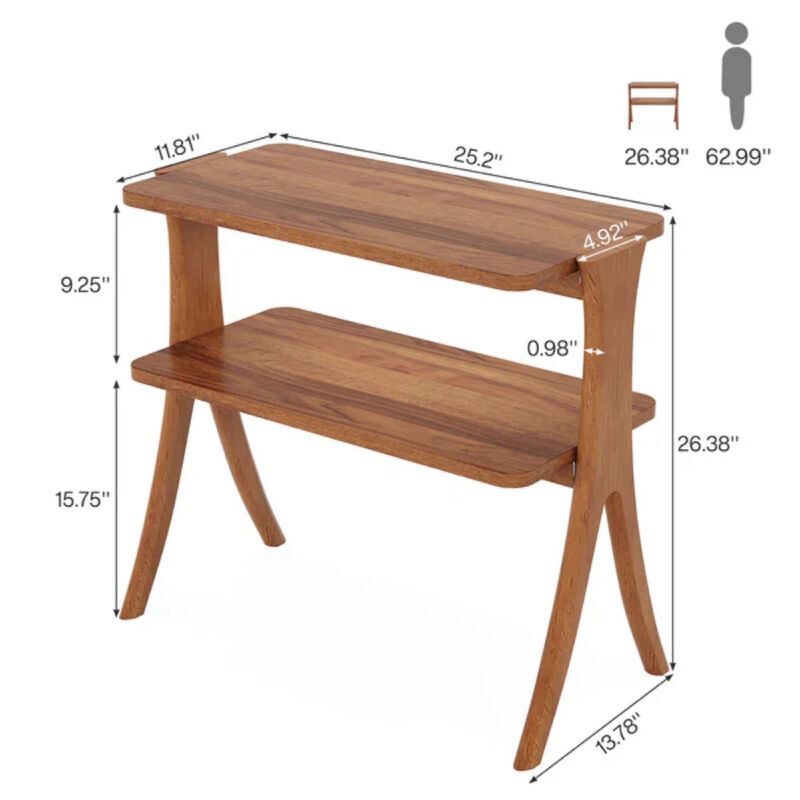 Farmhouse Wood End Table, 2-Tier Side Table with Storage Shelf image number 2