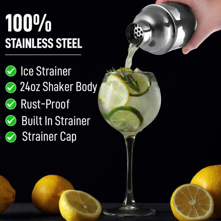 Stainless Steel Cocktail Shaker with Built-in Strainer