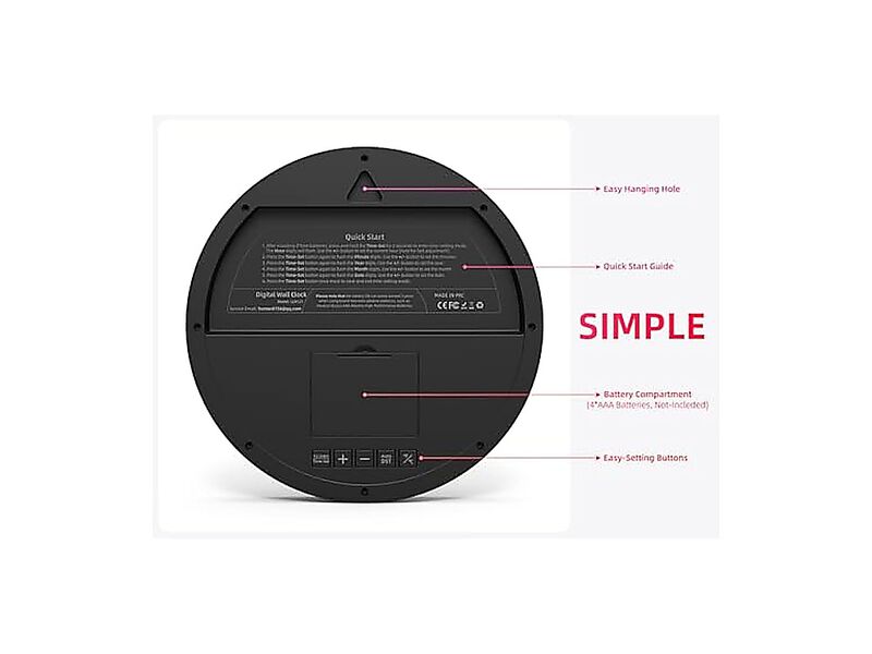 Digital Wall Clock Battery Operated 8 Inch Small Decor Modern Date Temperature image number 3