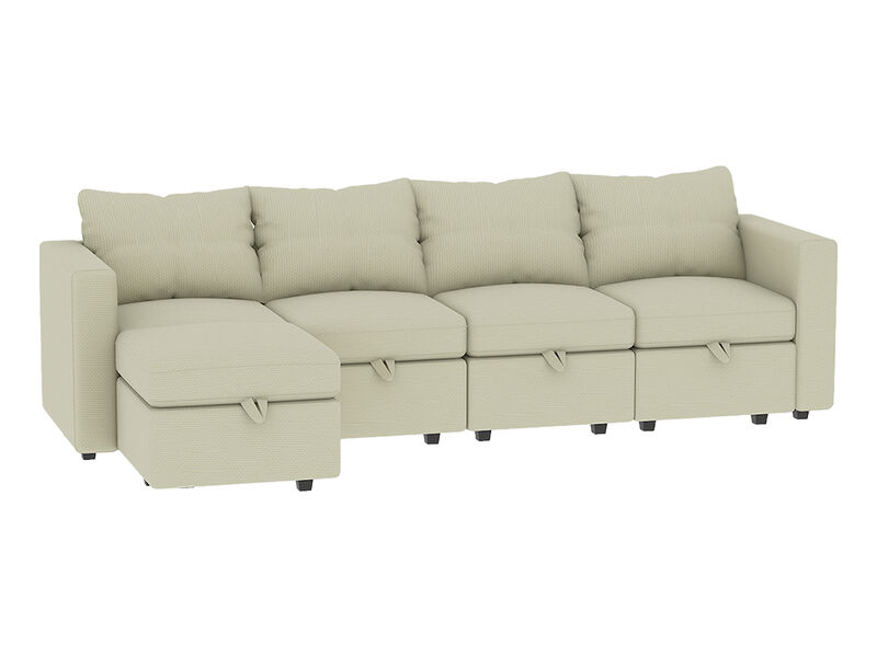 Modular 4-Seat Sectional Sofa with Wooden Frame and Chaise, Convertible Sofa with Pull-Out Bed, Available in Black, White, and Gray,109" L x 54.5" W x 34" H