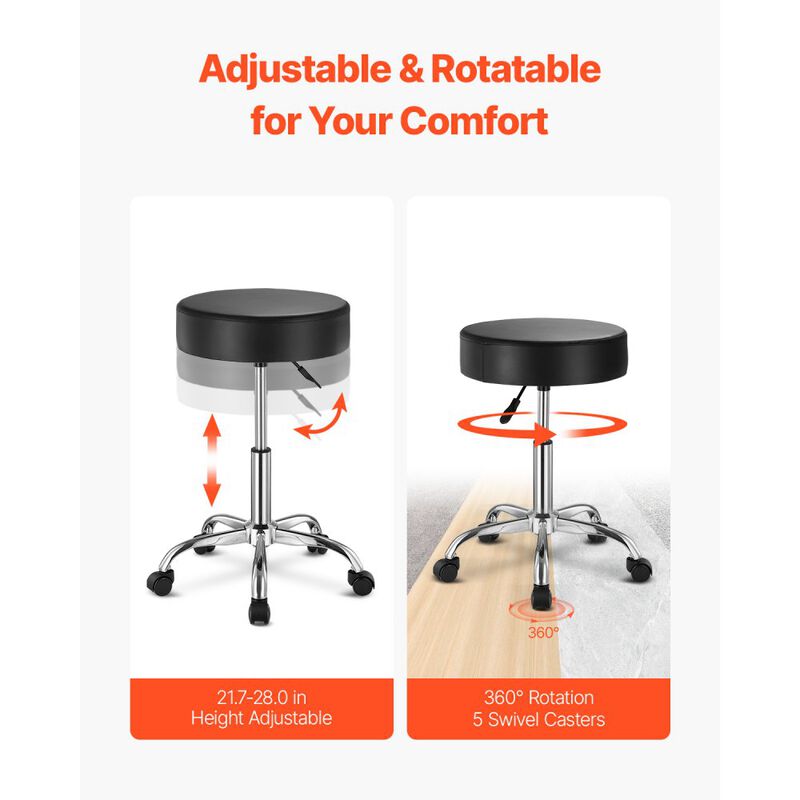 Round Swivel Rolling Stool with Wheels, Adjustable PU Leather Seat for Salon, Spa & Massage image number 5