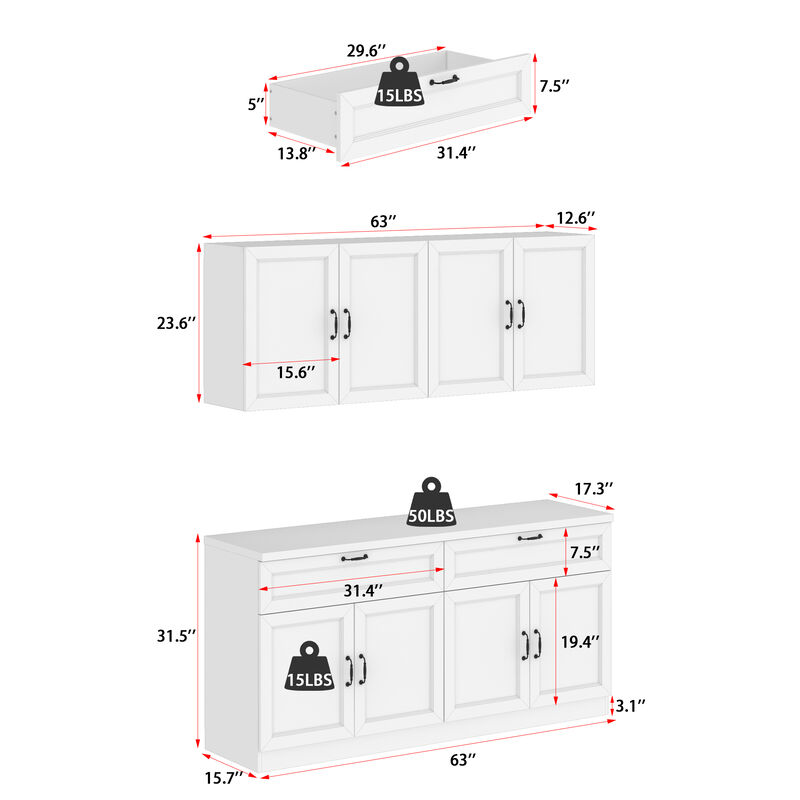 63" W Kitchen Pantry With 8 Door 2 Drawer