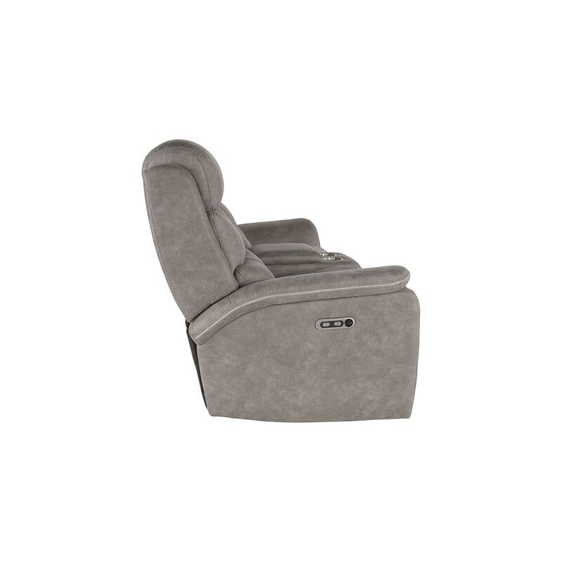 Folu Power Reclining Sofa, 76 Inch, Gray Fabric Upholstery, USB Ports - Benzara