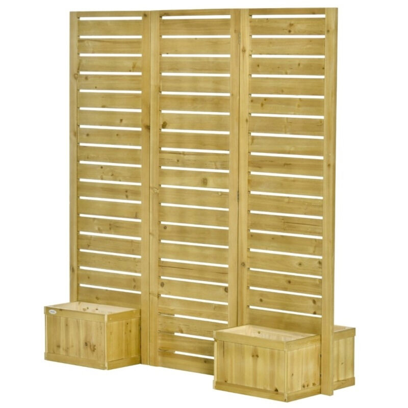 Weather-Resistant Wooden Privacy Screen – Outdoor 3-Panel Fir Divider with 4 Planters