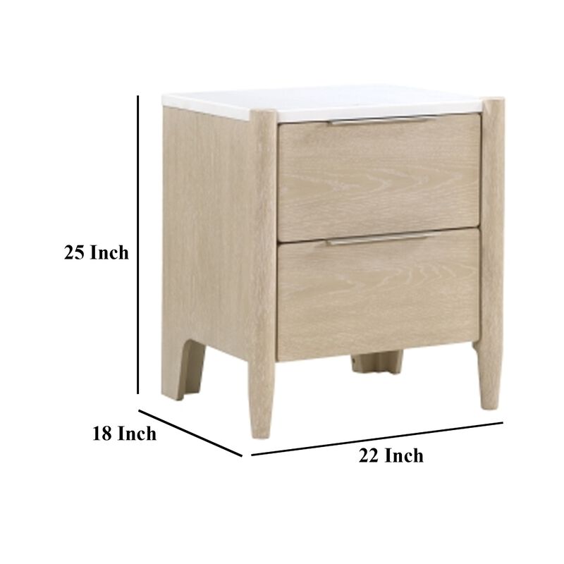 Maty Nightstand, 2 Drawers, White Marble Top, Light Oak Brown Ceruse image number 5
