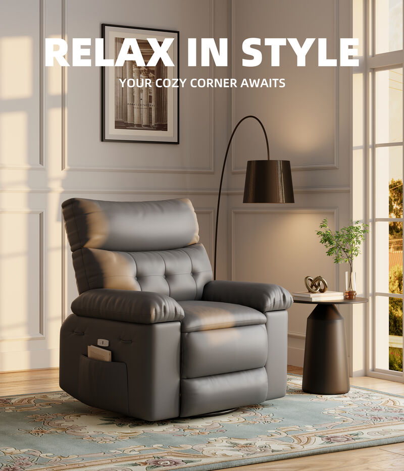 360 Degree Swivel Lazy Manual Rocking Recliner Sofa Chair for Living Rooms, Bedrooms, Outdoor Relax, Grey image number 7
