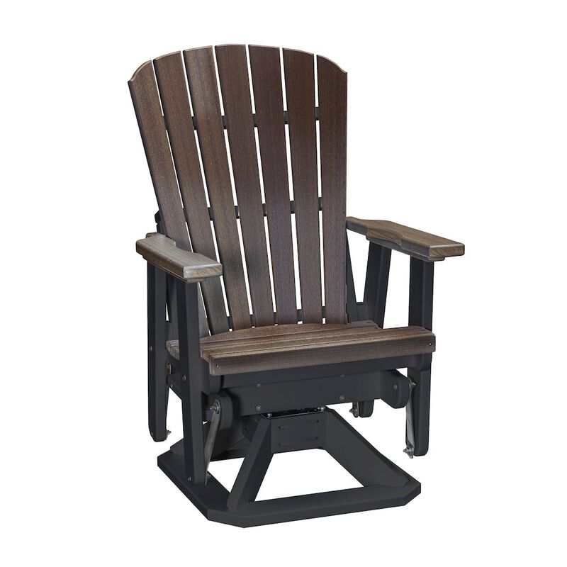 American Furniture Classics Fan Back Swivel Glider in Brazilian Walnut on a Black Base