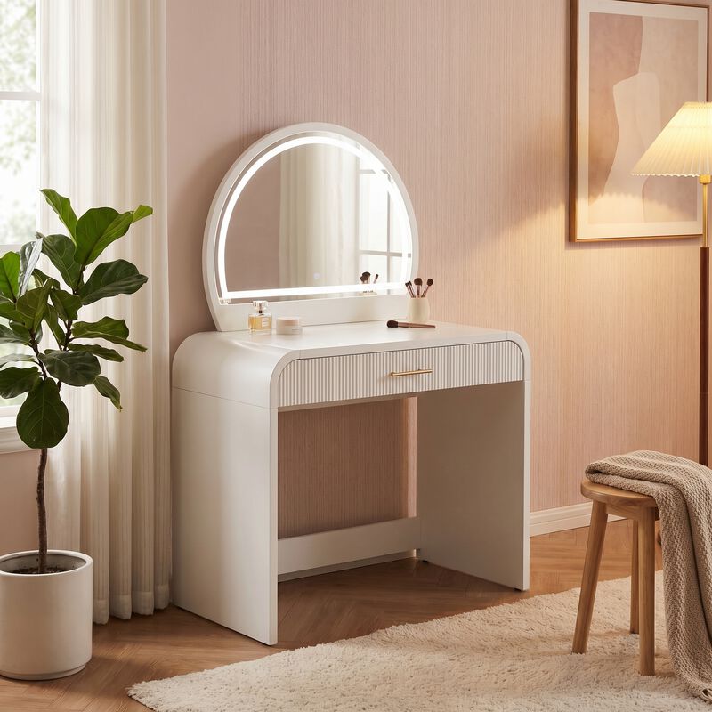 Whisen 39" Bedroom Vanity with Mirror Touch Screen Lighted Mirror, Dressing Table with Drawer image number 1