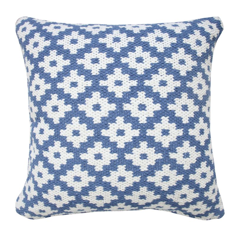 20" Blue and White Swiss Sun Geometric Square Throw Pillow image number 0