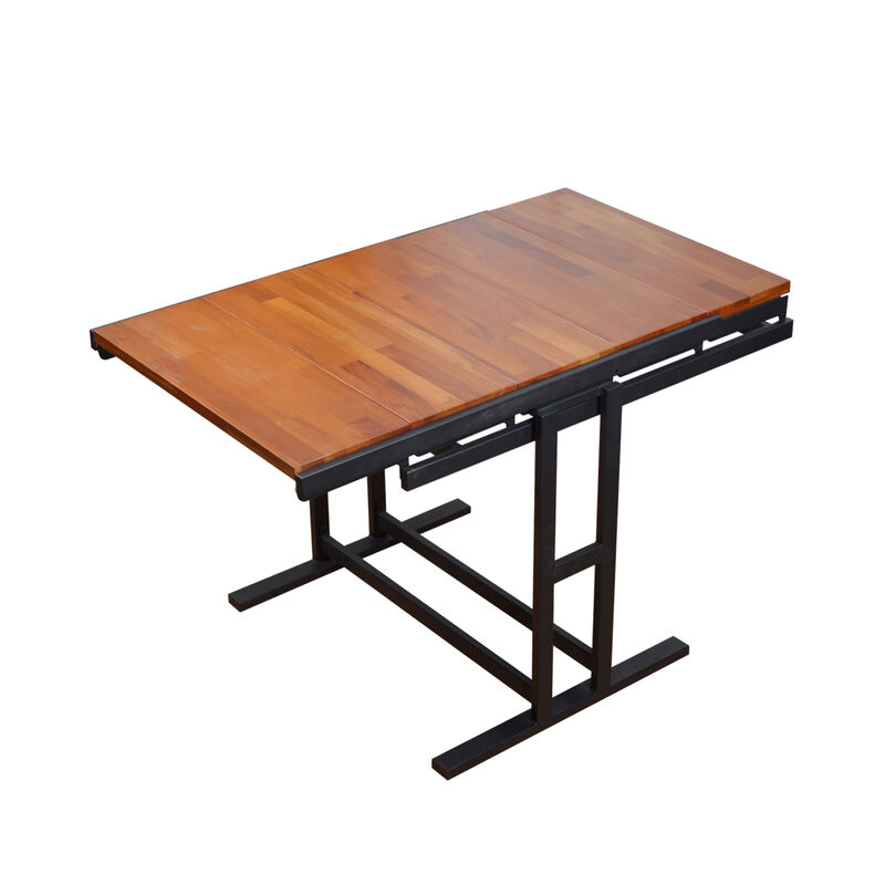 Solid Mahogany Wood Multifunction Convertible Dining Table, Free Switch Space Saving Table Shelf for Home and Studio