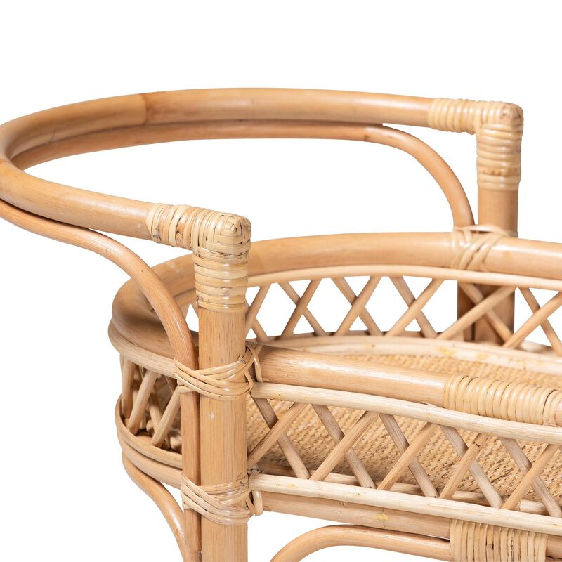 bali & pari Raul Natural Rattan Kitchen Cart - 2-Tier Handwoven Wicker Storage Trolley with Handle for Kitchen or Lounge image number 4