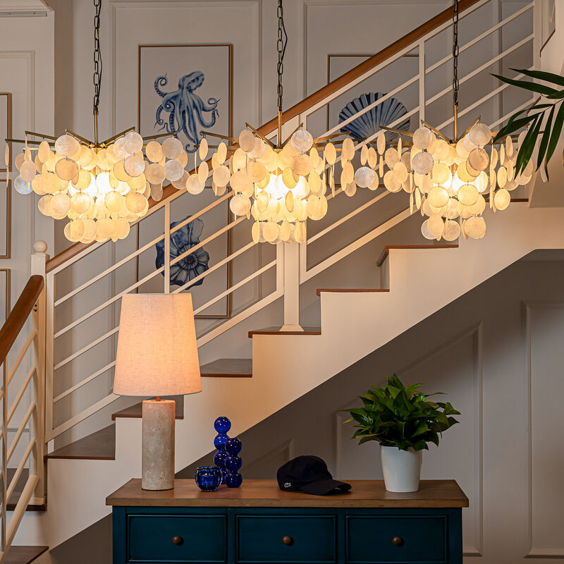 4-Light 22" Glam Coastal Capiz Tierd Chandelier With Seashell Accents image number 3