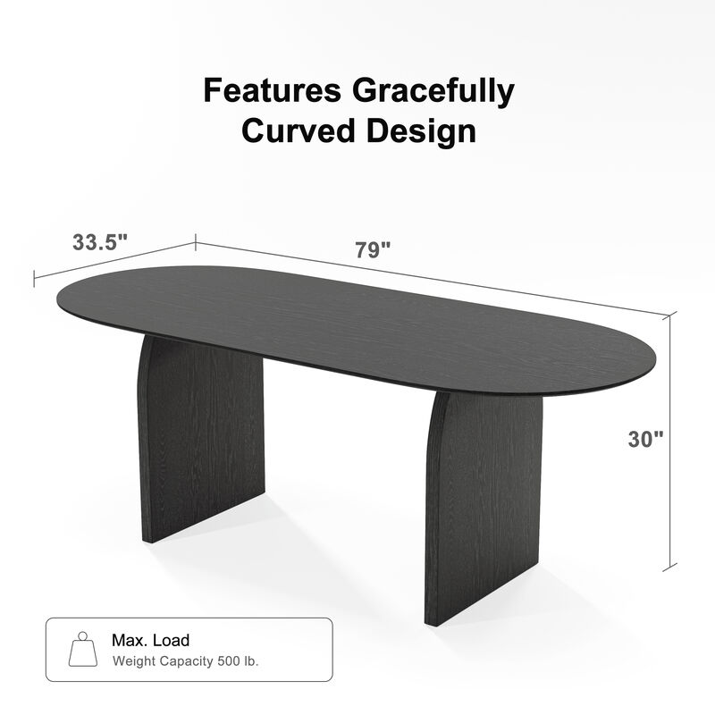 79 Inch Wooden Oval Black Dining Table Seats 4-6 People, Suitable for Living Room and Dining Room