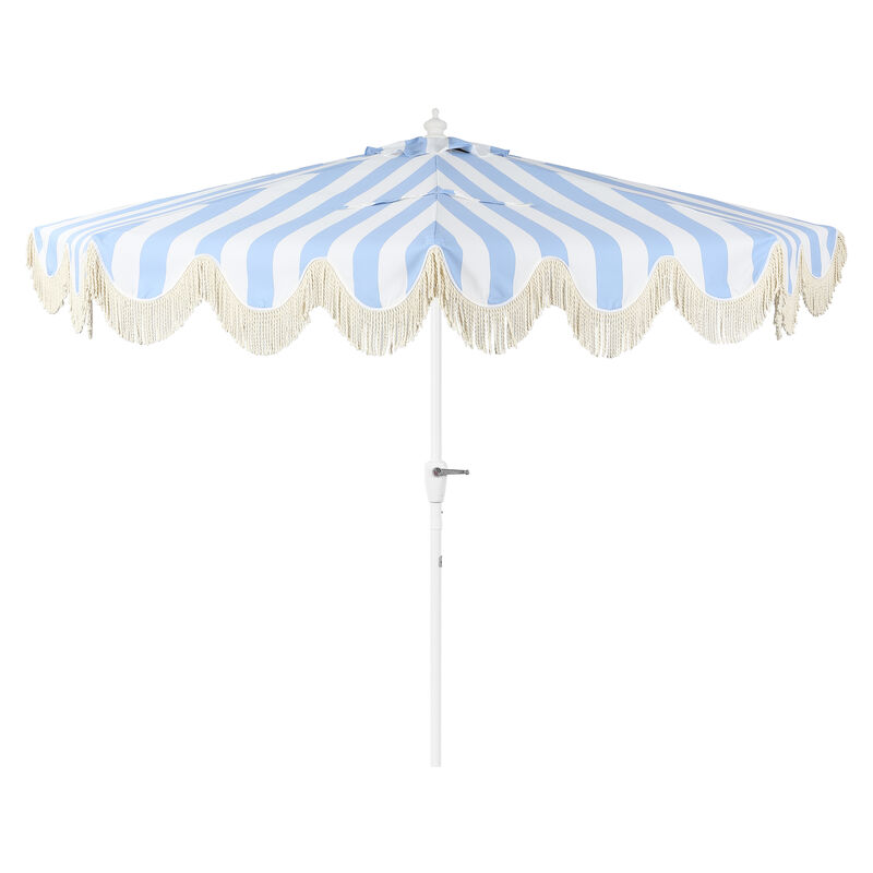 Beverly 9 ft. Designer Classic Scalloped Fringe Half Market Patio Umbrella with Crank, Wind Vent and UV Protection